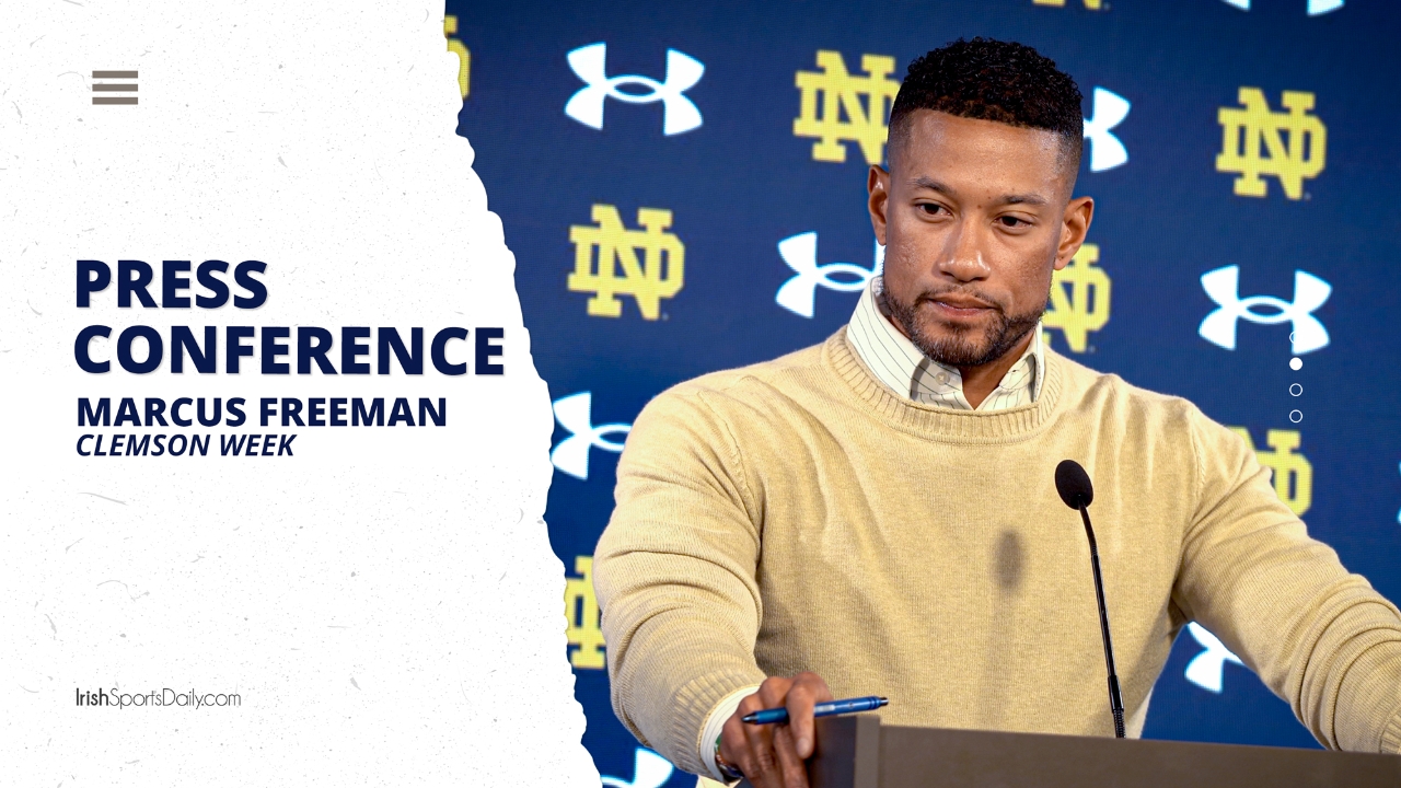 Video Notre Dame Hc Marcus Freeman On Te Room Mike Mickens Taking